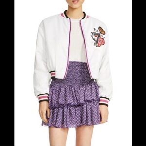 RARE Maje Peacock Satin Bloomy Bomber Jacket